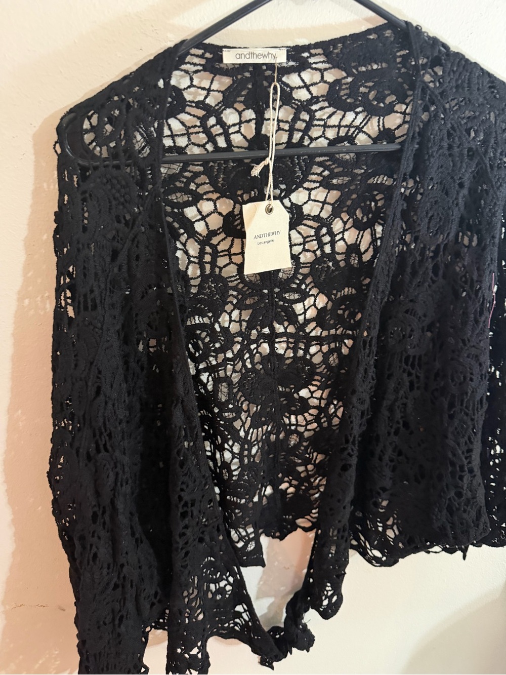 NWT And The Why Women’s Size 2x Black Crochet Open-Front Cardigan Sweater Boho